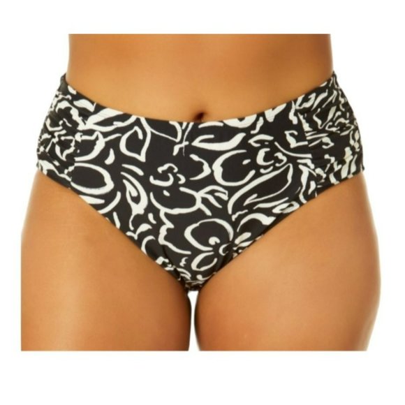 Bikini Swimsuit Bottom Mid Rise Side Rouch Black Floral Woman's 3X 24/26 LR113 - Picture 5 of 9